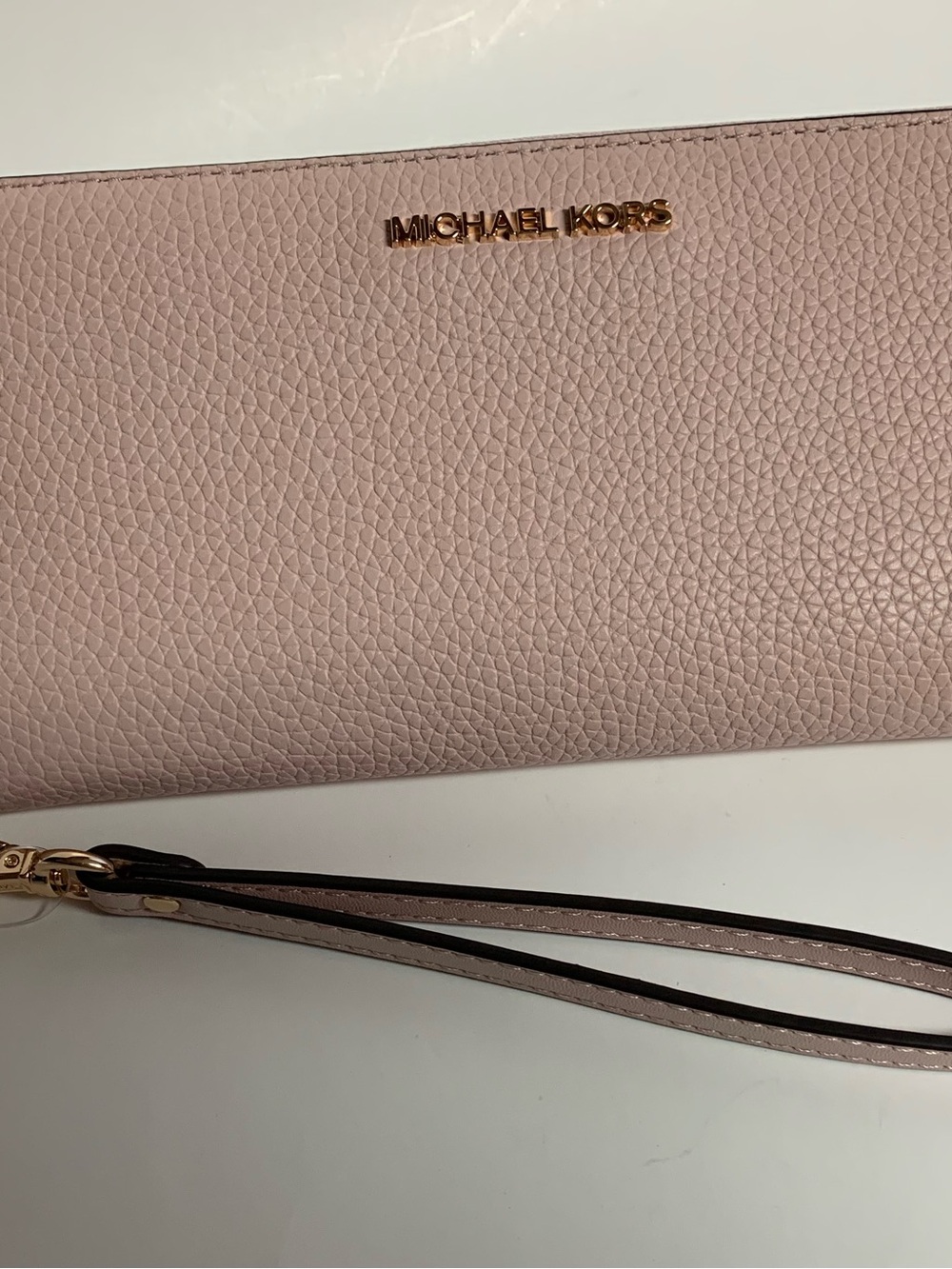 Michael Kors Pale Pink Pebbled Leather Wristlet Clutch